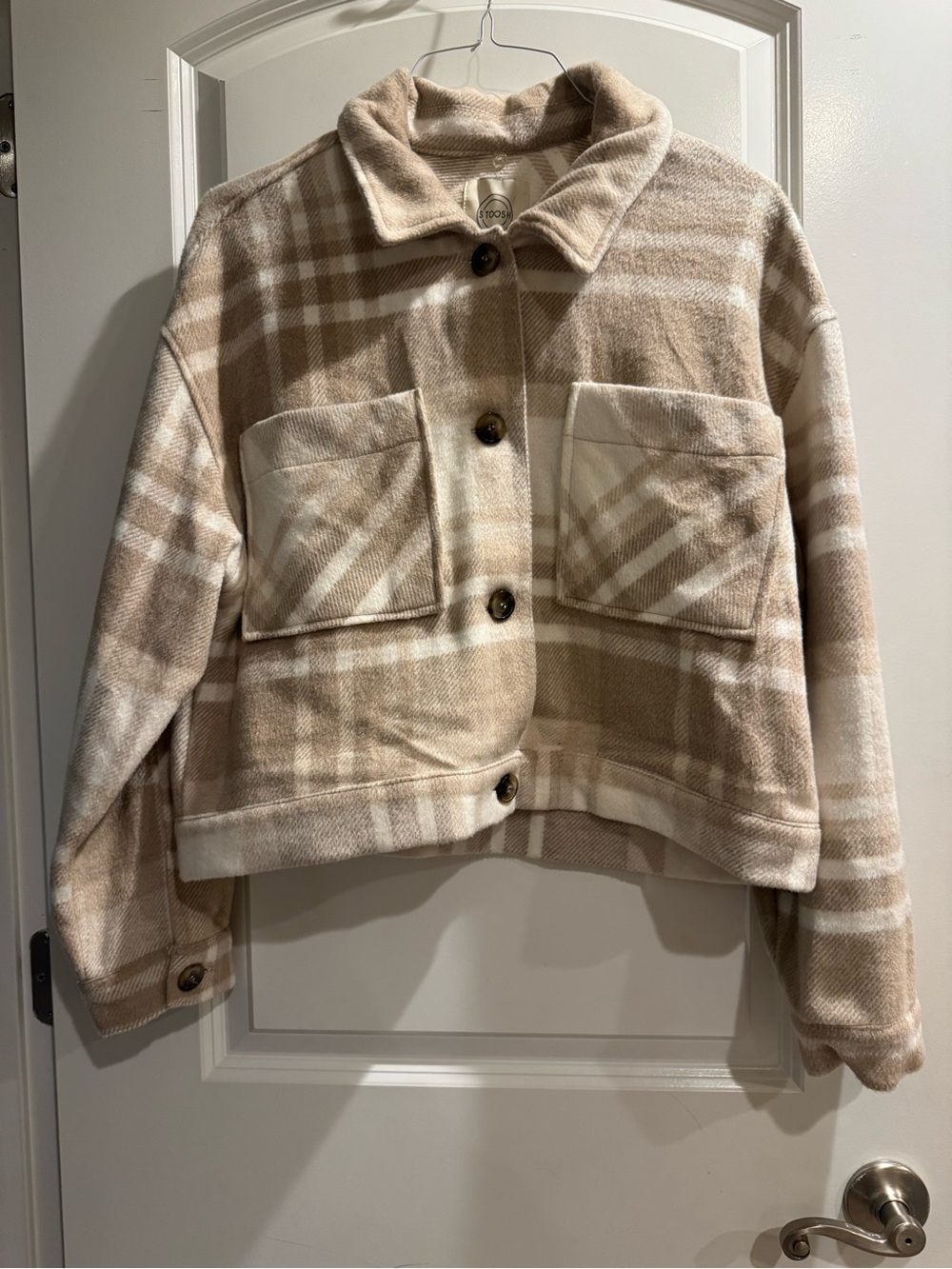 Stoosh Beige and Cream Plaid Shirt Jacket